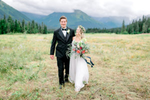 Moose Meadows first look Alyeska Resort wedding