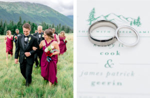 Alaska mountain wedding bridal party and invitations