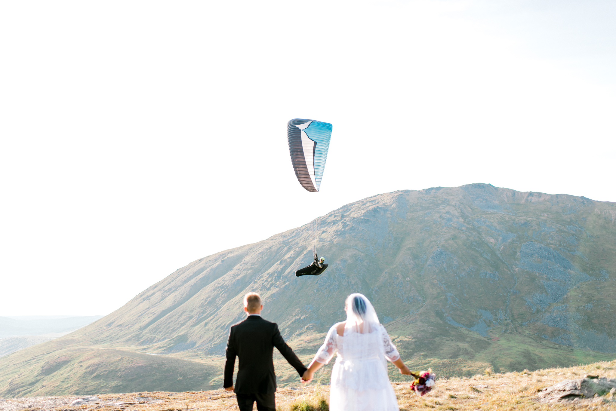 paragliders at Hatcher Pass elopement at Summit Lake