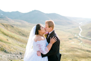 Summit Lake Fall Folliage Elopement Wedding bride and groom kiss