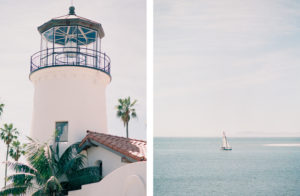 Santa Barbara lighthouse and sailboat