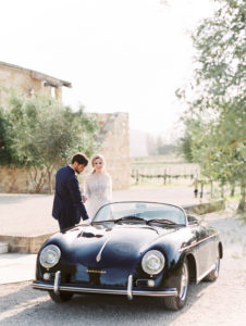 Santa Barbara Speedster vintage convertible car at Sunstone Winery wedding film photographer
