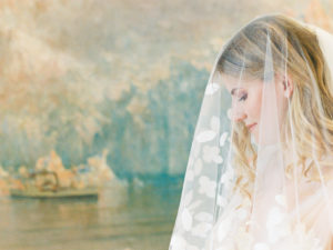 bride under veil in Anchorage Museum