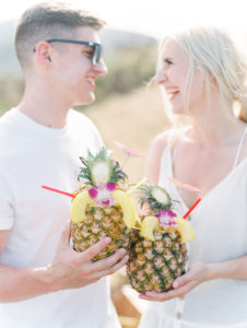 Oahu honeymoon photoshoot pineapple drink
