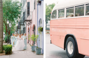 mint bridesmaids Rainbow Row Charleston wedding Lowcountry valet bus
