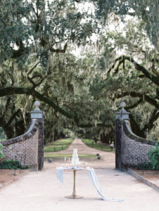 Boone Hall wedding cake blue and gold film photographer
