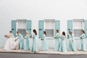 mint bridesmaids Rainbow Row Charleston wedding