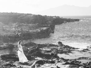 black and white photograph Maui bride