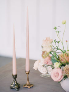 Designs by Hemingway wedding table blush candles